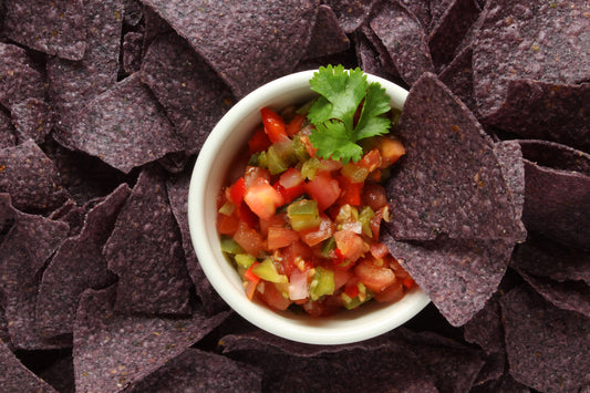 Blue corn chips and salsa